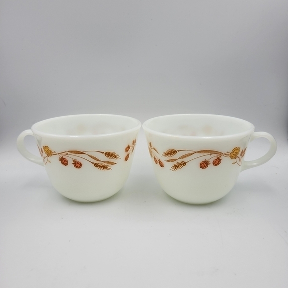 Vintage Pyrex Tea Coffee Cups in Harvest Home Pattern, Set of 2 - Picture 1 of 5
